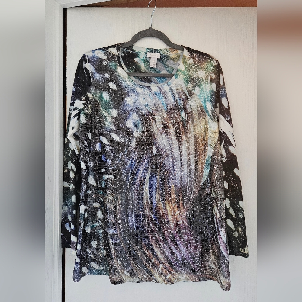 Chico's Women's Long-Sleeve Abstract Print Crewneck Top - Multicolor